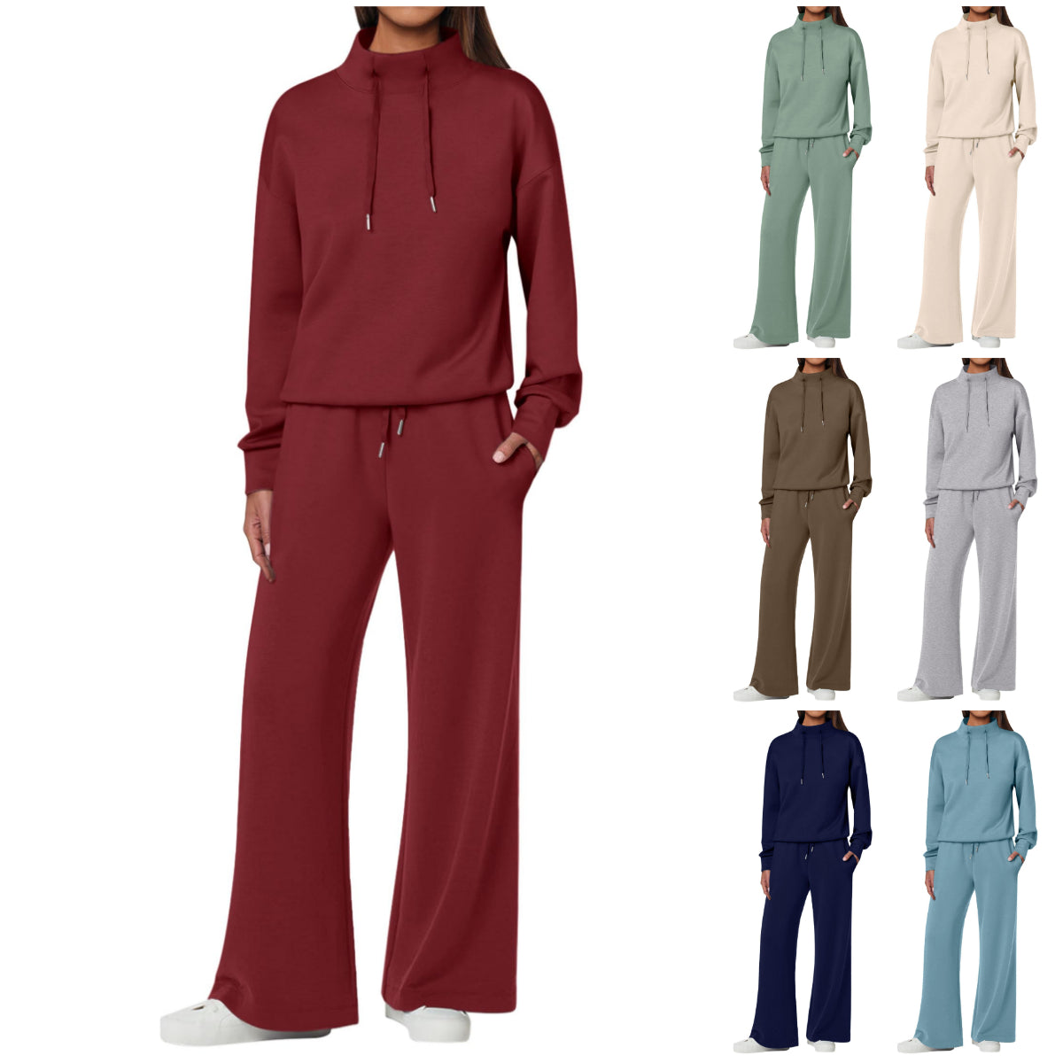 NOUVEAU 🔥 Ensemble décontracté deux pièces en coton pour femme : sweat-shirt ample avec cordon de serrage et pantalon de survêtement à jambe large
