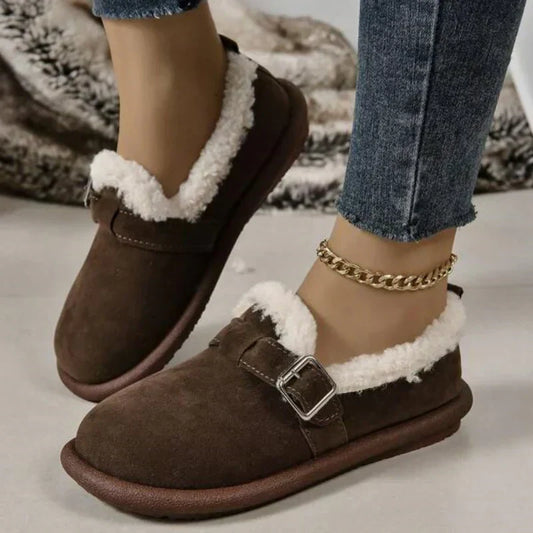 Ballerines plates en peluche à bout rond pour femmes