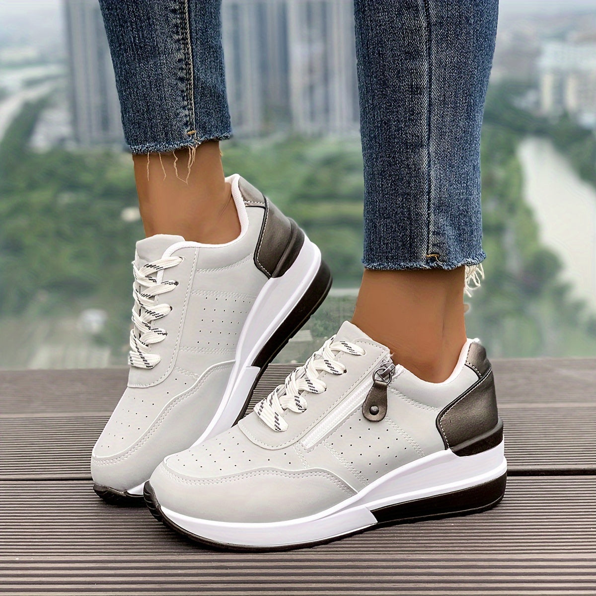 🔥Letzter Tag Promotion 60% RABATT - Bequeme orthopädische Damen-Sneaker mit seitlichem Reißverschluss und dicker Sohle