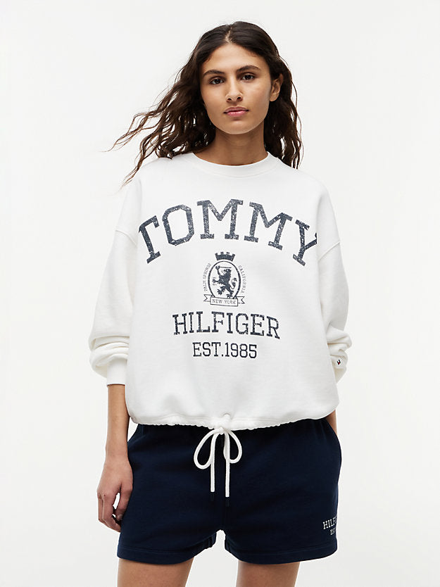 Crest Logo Drawstring Hem Relaxed Sweatshirt