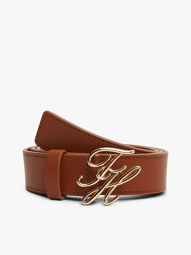 Logo Plaque Buckle Leather Belt