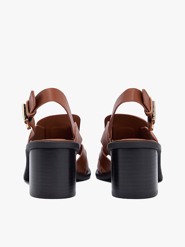 Leather Crest Block Heel Sandals