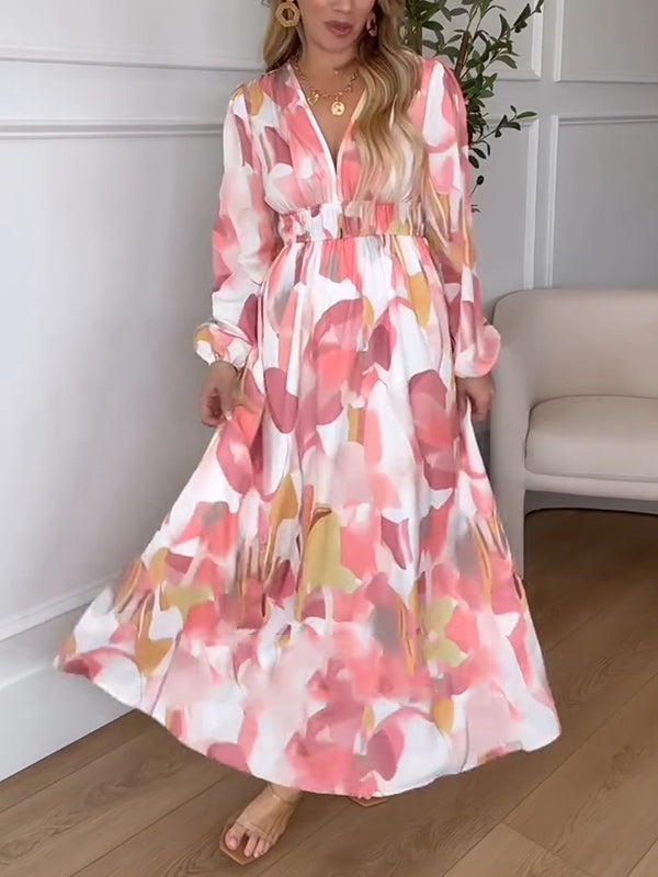 NOUVEAU🔥 Robe à manches longues imprimée et taille élastiquée