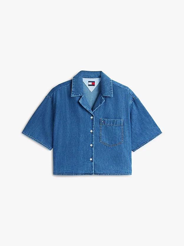 Relaxed Fit Chambray Cropped Shirt
