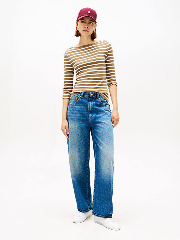Slim Three-Quarter Sleeve Boat Neck T-Shirt