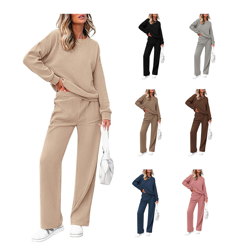 Ensemble décontracté deux pièces en coton pour femme : sweatshirt demi-zip oversize et pantalon de survêtement large