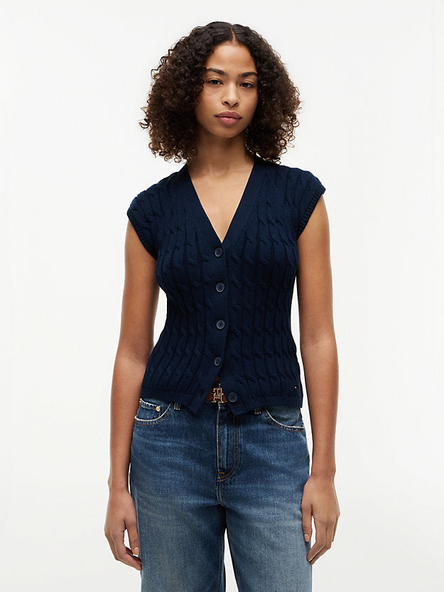 Cable Knit Slim Cap Sleeve Cardigan
