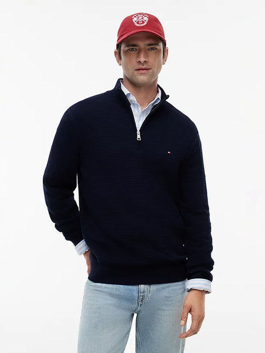 Textured Quarter-Zip Mock Neck Jumper