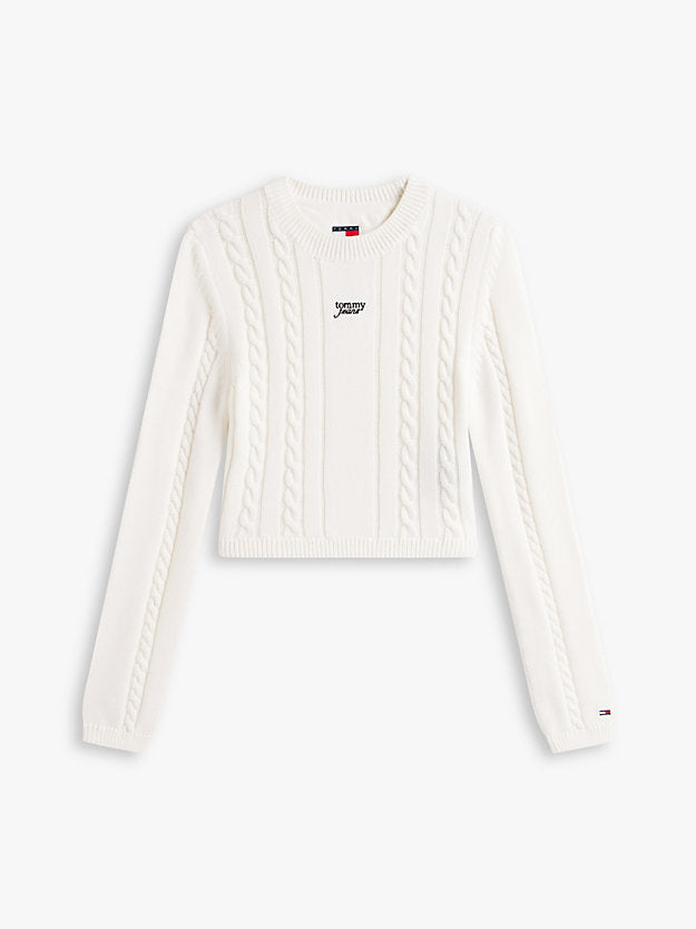 Logo Embroidery Cable Knit Slim Jumper