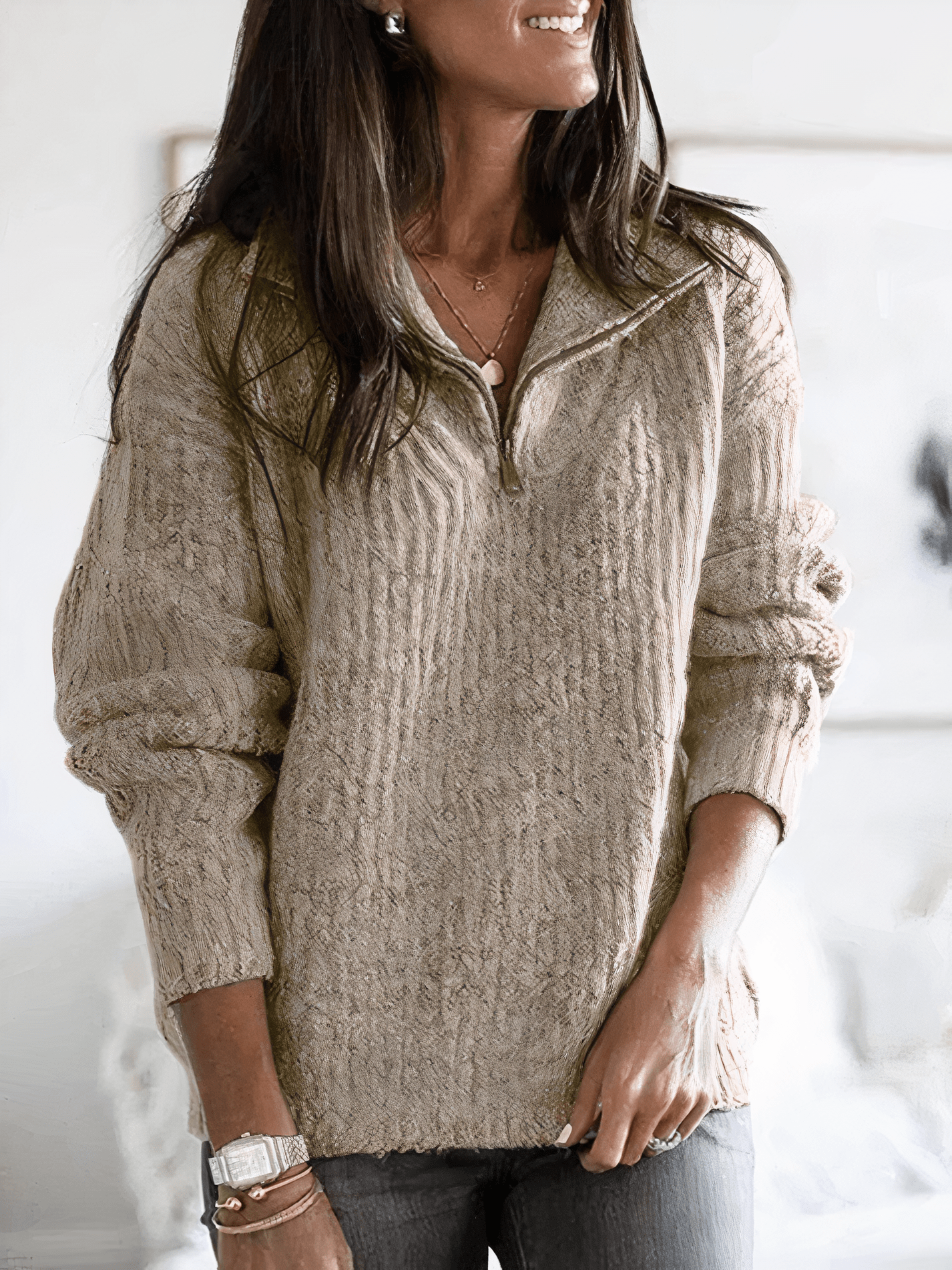 Gerippter Half-Zip Pullover für Damen