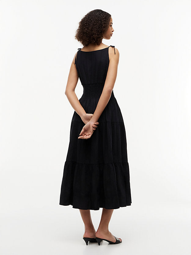 Self-Tie Strap Smock Midi Dress