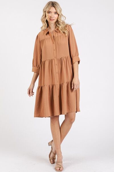 Robe chemise étagée à col et détails boutonnés Mittoshop