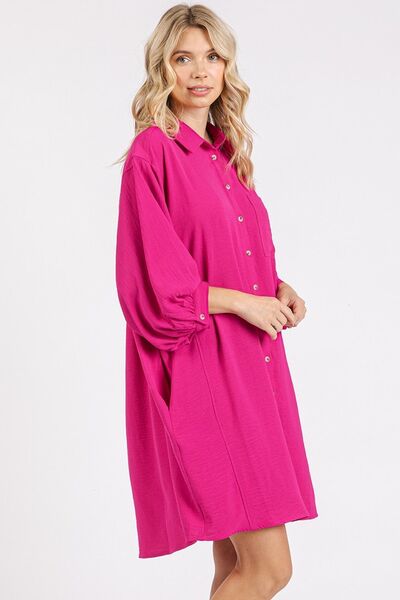 Mini-robe chemise boutonnée à manches 3/4 en tissu respirant Mittoshop