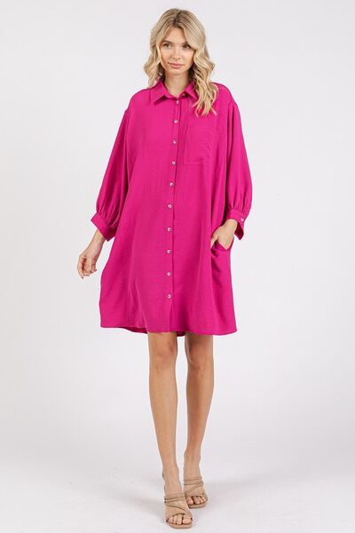 Mini-robe chemise boutonnée à manches 3/4 en tissu respirant Mittoshop