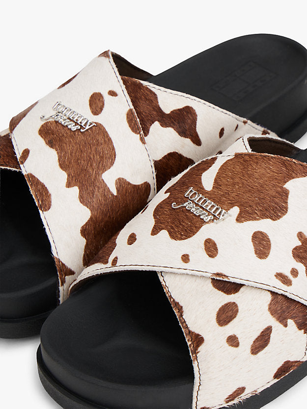 Cow Print Crossover Strap Lightweight Slides