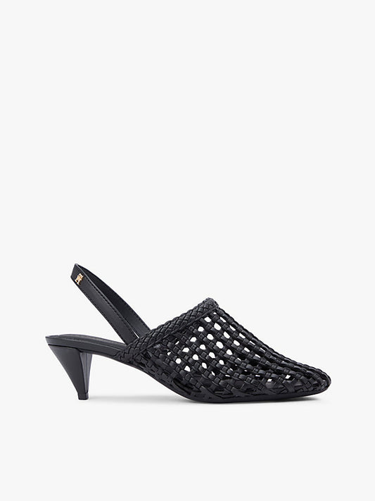 Woven Pointed Toe Slingback Heels