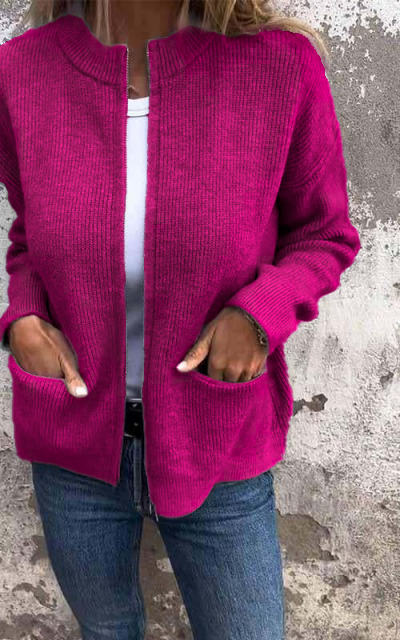 Räumungsverkauf🔥 Strickjacke mit Rundhalsausschnitt und Reißverschluss