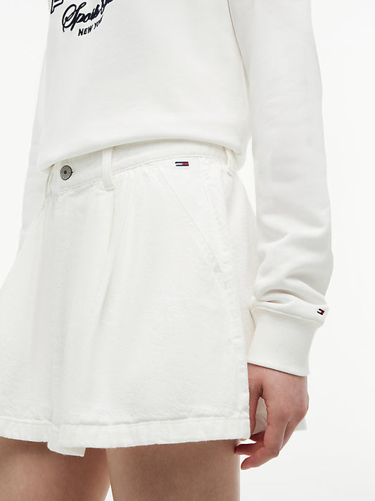 Textured Twill Pleated Flared Mini Skirt