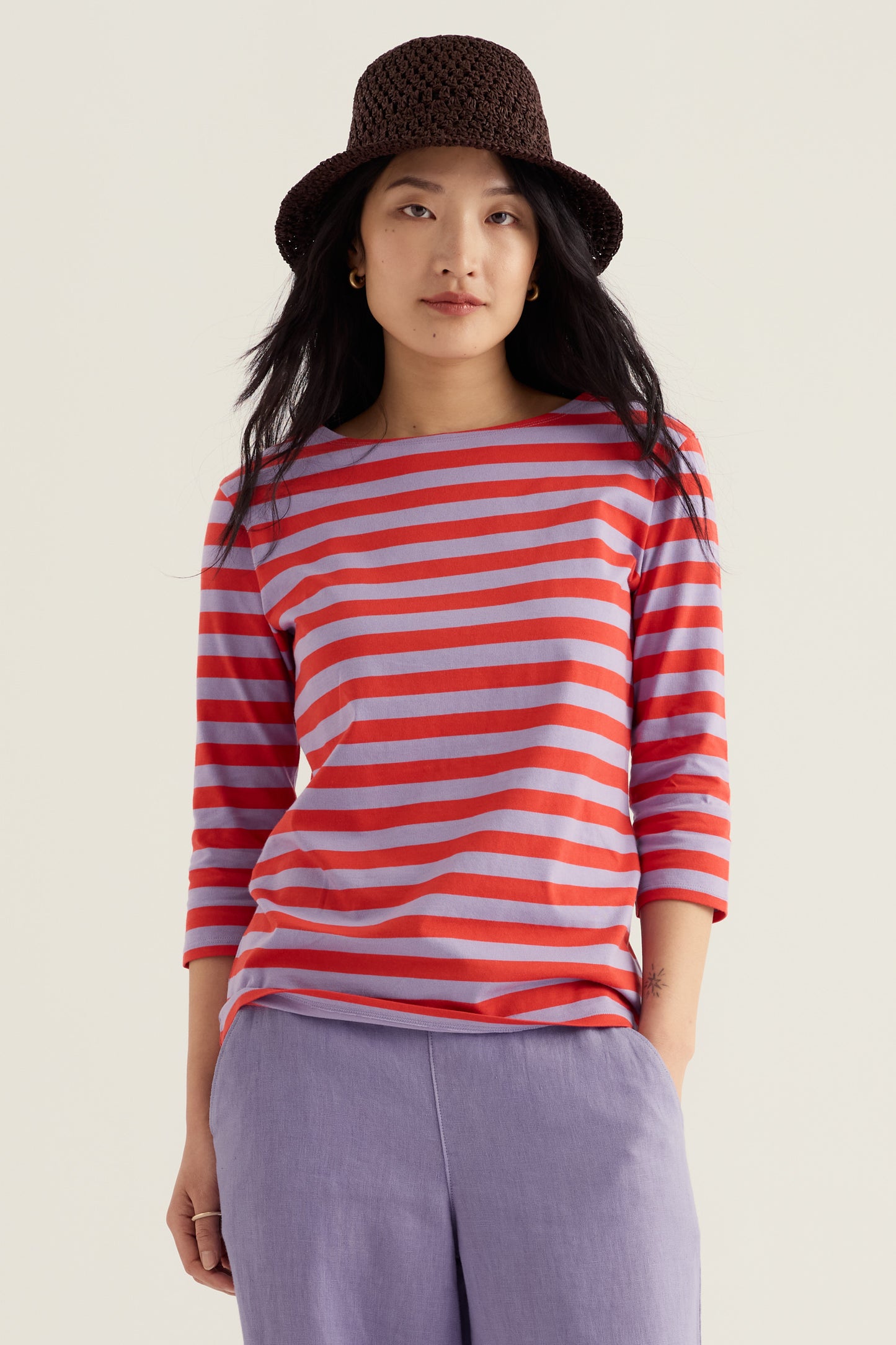 Sailor 3/4 Sleeve Top in GOTS-Certified Organic Cotton Jersey