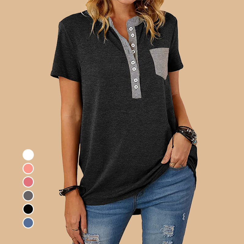 T-shirt décontracté ample à manches courtes et à boutonnage simple