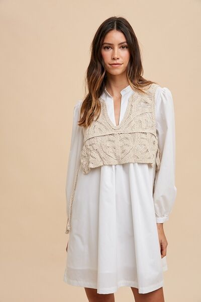 Robe chemise Annie Wear à manches longues, décolleté en V et gilet au crochet