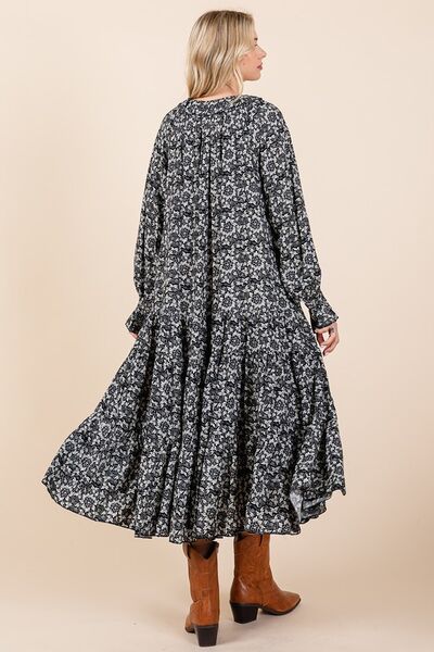Mittoshop bedrucktes Midi-Kleid mit Bindekragen und Volantärmeln