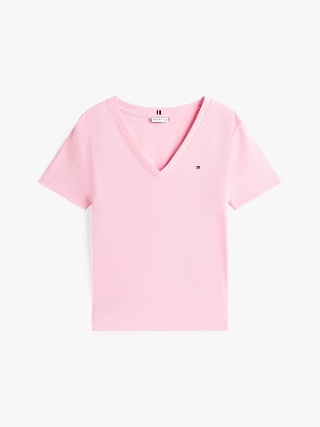 Flag Embroidery Slim V-Neck T-Shirt