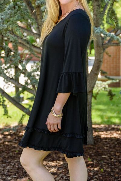 Große Größen Kleid mit Rüschensaum und Volantärmeln