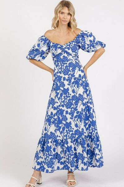 Robe à manches bouffantes, encolure en cœur, imprimé floral et découpes au dos Mittoshop