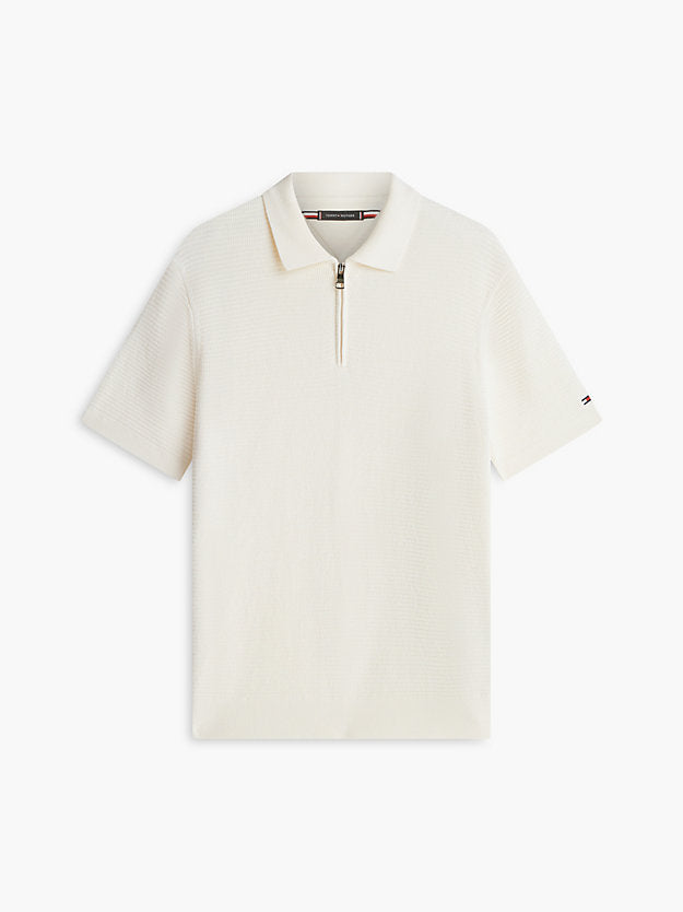 Regular Fit Textured Knit Zip Polo Shirt