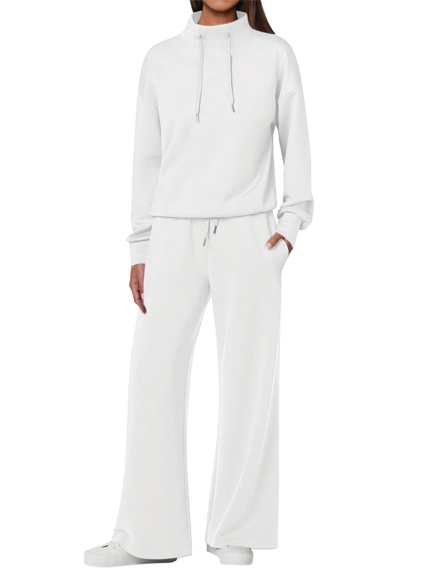 NOUVEAU 🔥 Ensemble décontracté deux pièces en coton pour femme : sweat-shirt ample avec cordon de serrage et pantalon de survêtement à jambe large