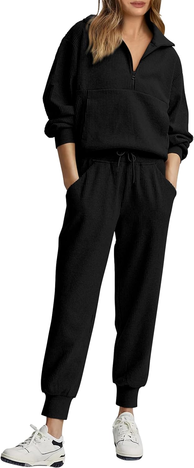 NEU 🔥 Zweiteiliges Damen-Set aus Baumwolle: Oversized-Sweatshirt mit Kordelzug und weite Sweatpants im Casual-Stil