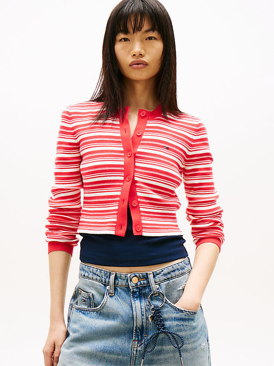 Stripe Slim Crew Neck Cardigan