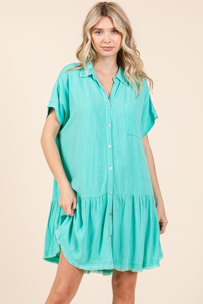 Mittoshop Leinenmischung geknöpftes Hemdblusenkleid