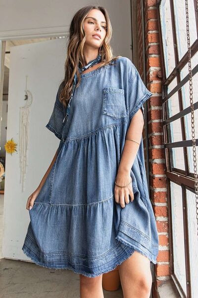 Robe courte ample en jean chambray délavé Mittoshop