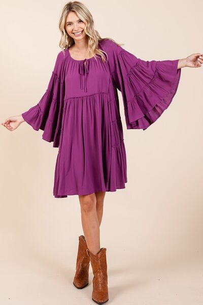 Robe à manches cloche avec col à nouer et volants Mittoshop