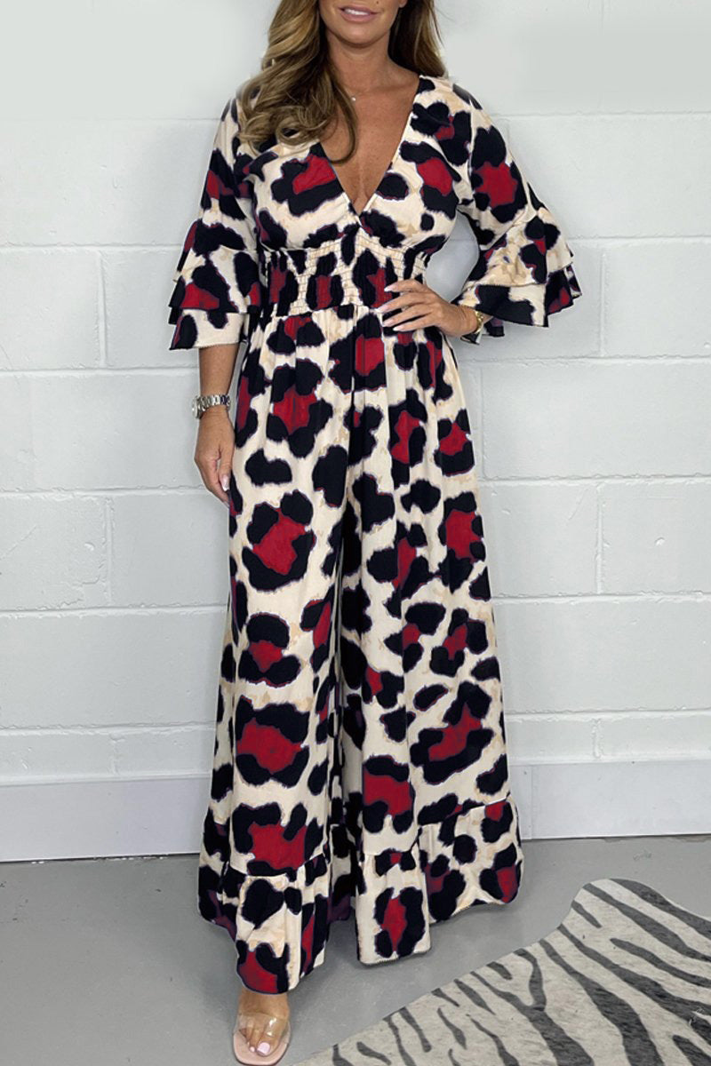 Heißer Verkauf🔥 Damen Jumpsuit mit Leopardenmuster, elastischem Bund und weitem Bein