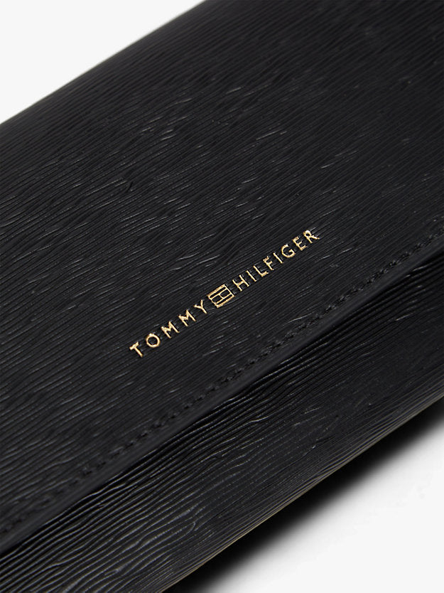 Metallic Logo Textured Flap Wallet