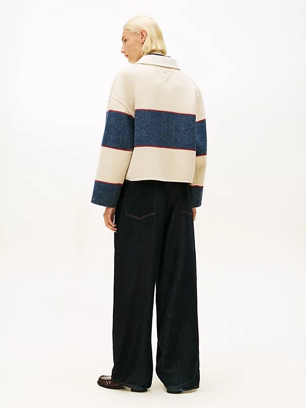 Oversized Wool Blend Rugby Cropped Jacket