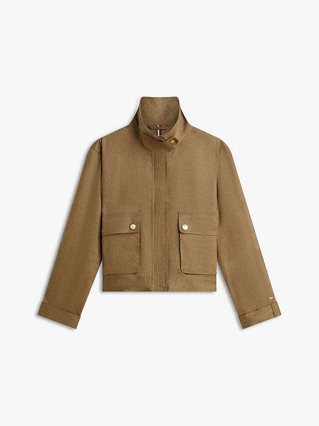Gold-Tone Button Pure Linen Utility Jacket