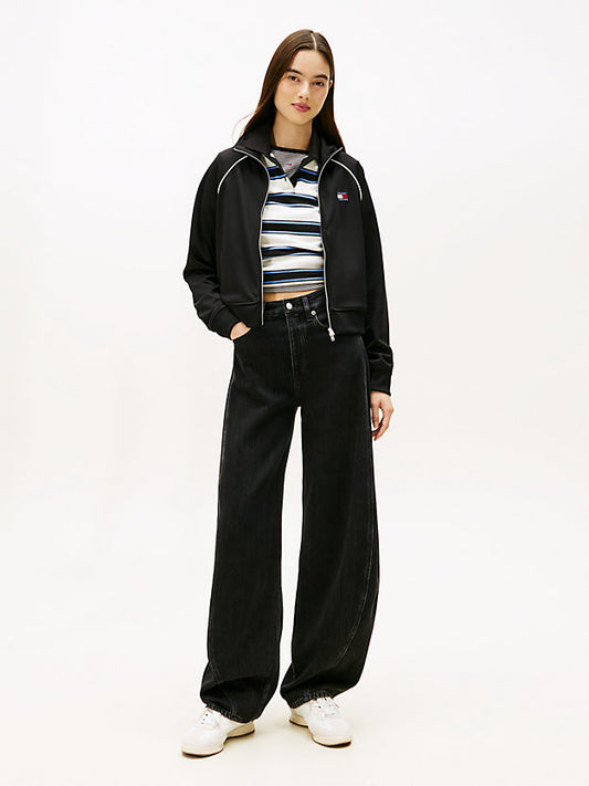 Mid Rise Barrel Leg Black Jeans