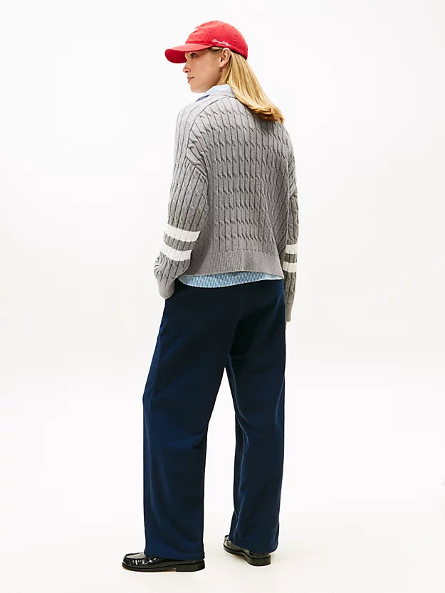 Logo Embroidery Relaxed Cable Knit Jumper