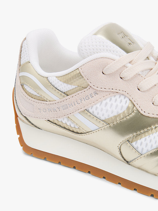 Mixed Texture Metallic Trainers WiLeather
