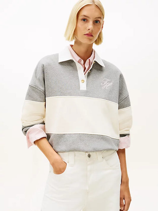 Gold-Tone Button Relaxed Rugby Sweatshirt
