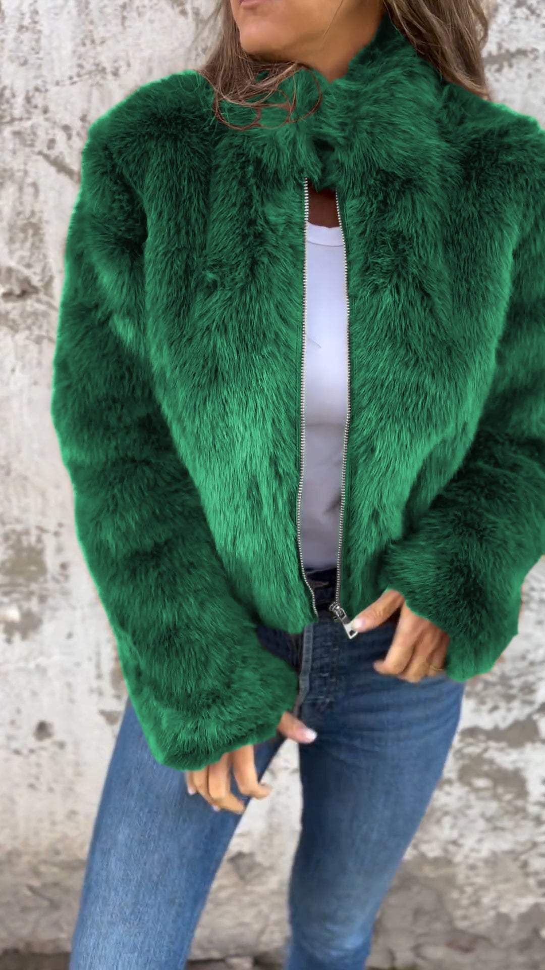 Damen High Collar Pelz-Reißverschluss Freizeitjacke