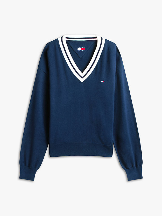 Relaxed Tipped V-Neck Jumper