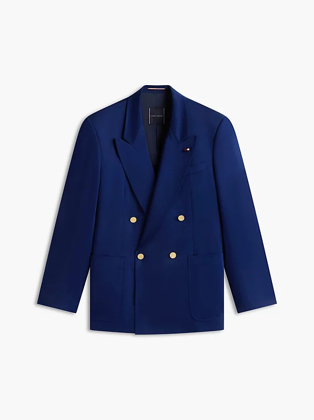 Gold-Tone Button Regular Fit Satin Blazer