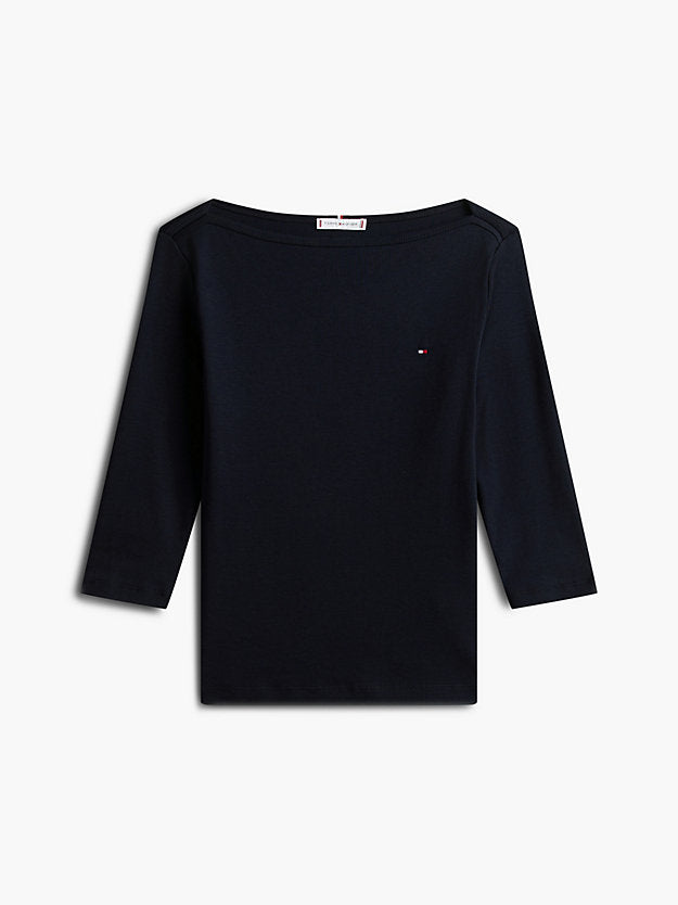 Slim Three-Quarter Sleeve Boat Neck T-Shirt
