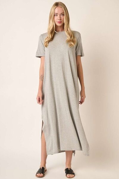 Mittoshop Rundhals-Kurzarmkleid mit Seitenschlitz