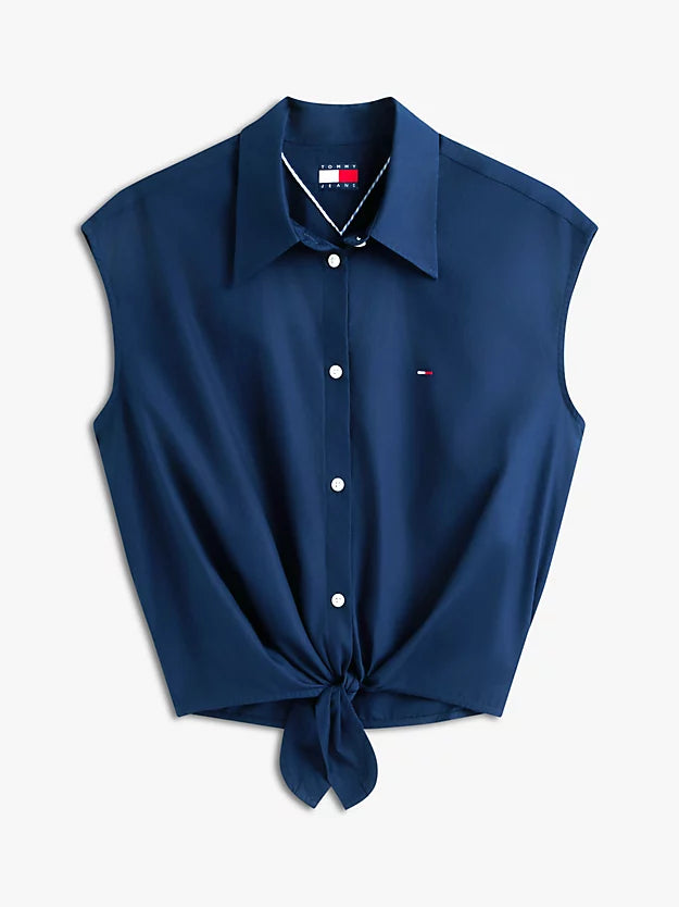 Relaxed Fit Sleeveless Tie Front Shirt